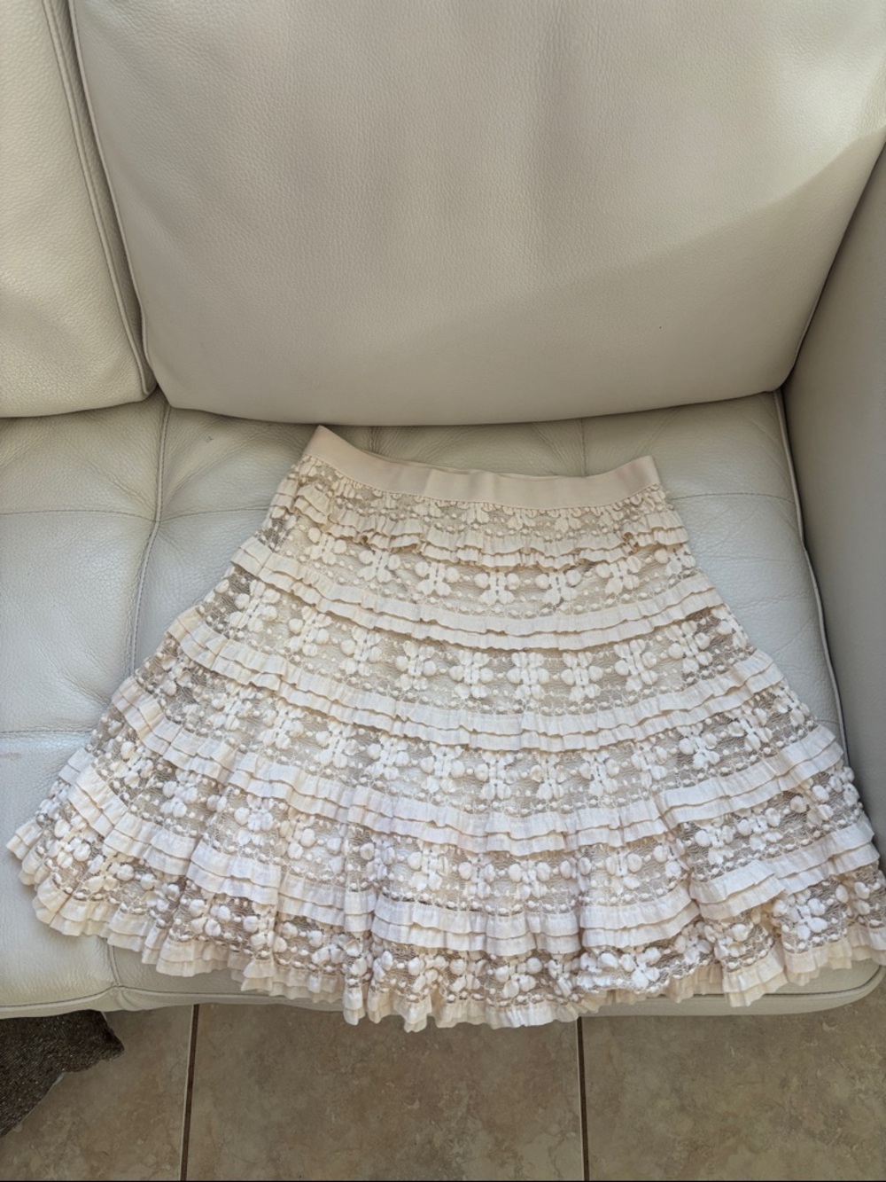 Max Studio Cream Tiered Lace Skater Skirt